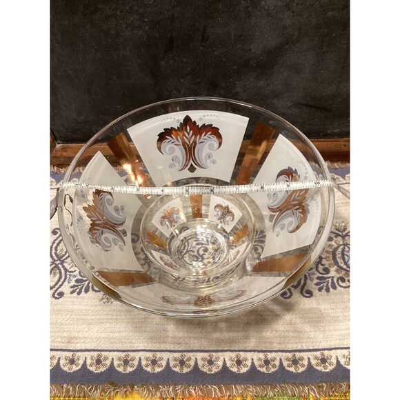 LIBBEY Gold Leaf Frosted Glass Chip And Dip Vintage Entertainment Bowl Set - Picture 9 of 11